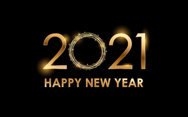 Golden happy new year 2021 font effect with glowing light