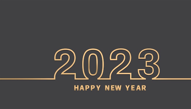 Golden happy new year 2023 su sfondo nero stile di lusso copia spazio illustrazione vettoriale