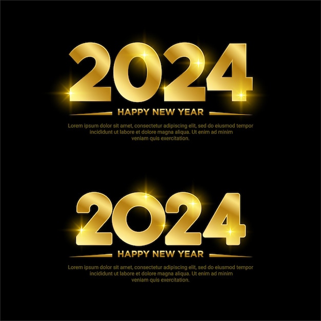 Golden happy new year 2024 design shiny gold happy new year 2024 design vector