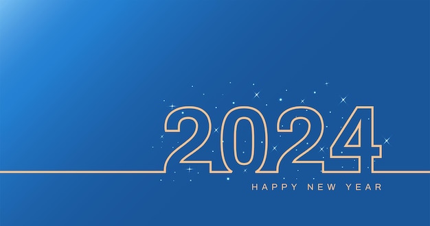 Golden happy new year 2024 with glitter on blue background luxury style vector illustration