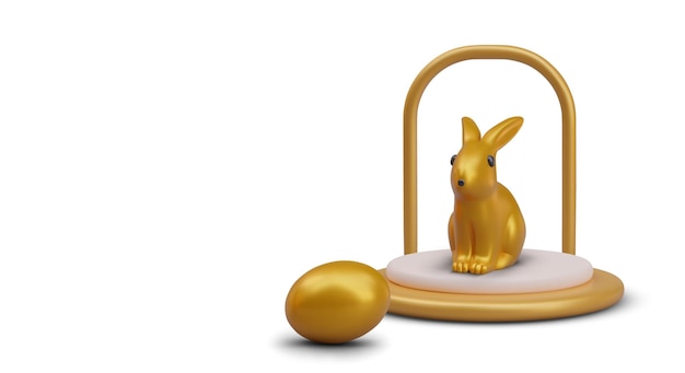 Vector golden hare on round stage arch shiny egg elegant concept for easter