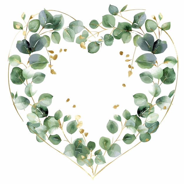 Vector golden_heart_frame_with_green_and_golden_watercolor