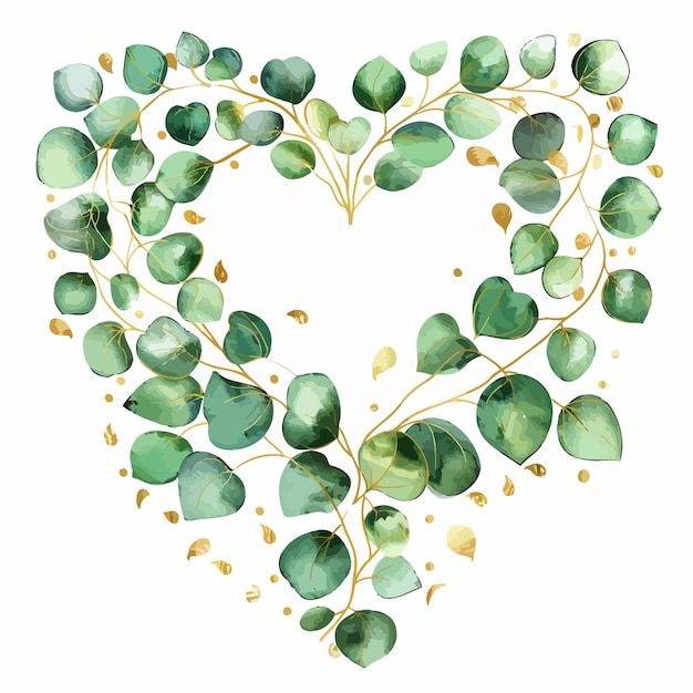 Vector golden_heart_frame_with_green_and_golden_watercolor