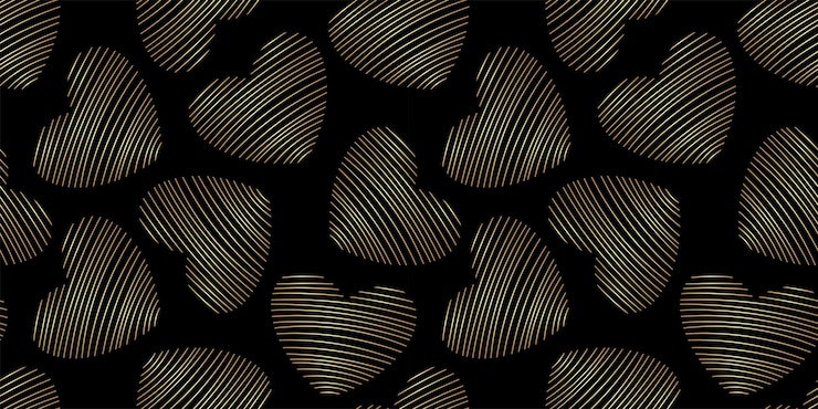 Vector golden hearts on black background seamless pattern luxurious elegant pattern valentines day
