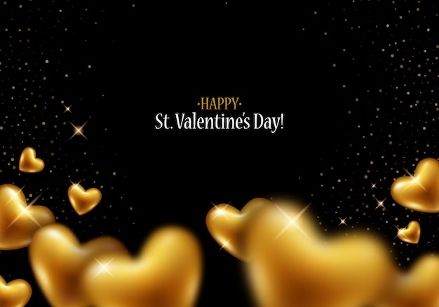 Golden hearts and sparkles. Happy Valentine's day love background