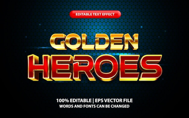 Golden heroes editable text effect template, golden and red gradient font style