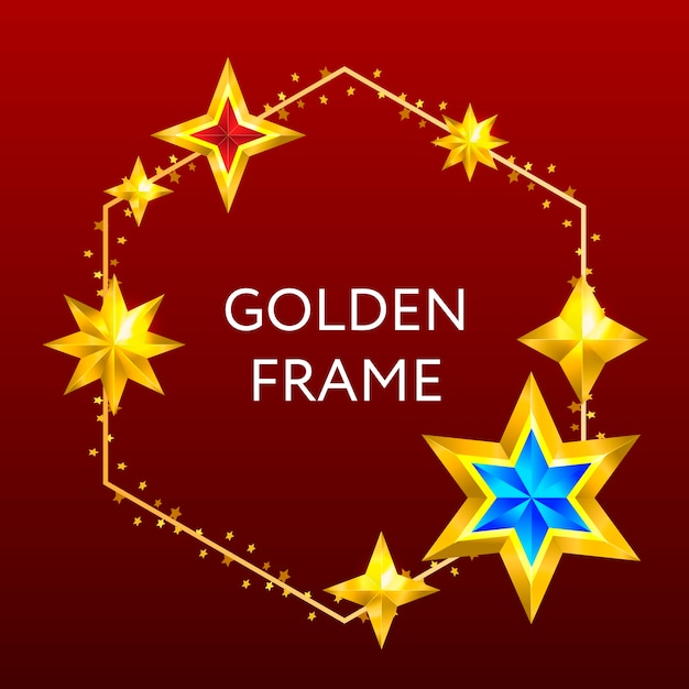 golden hexagon frame with stars