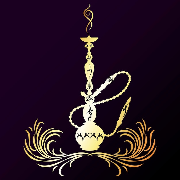 Golden hookah with an ornament for relaxation