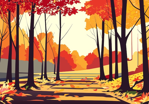Golden Horizon Schilderachtig herfstlandschap met gebladertepad en boom