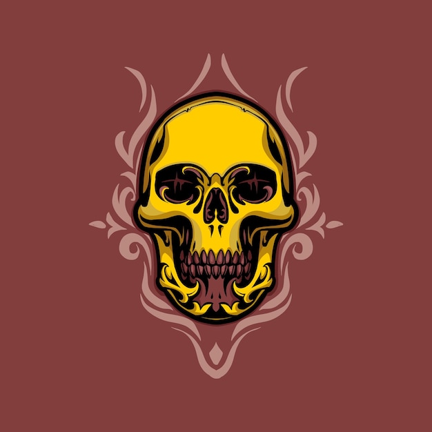 Vector golden human skull head ornamental illustration