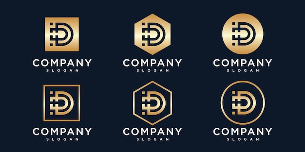 golden inital letter d logo design template