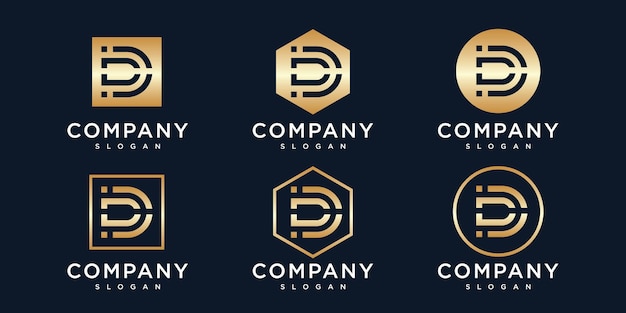 golden inital letter d logo design template