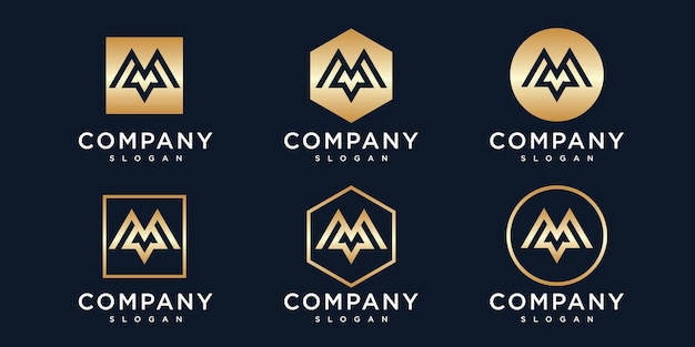 Golden inital letter m logo collection