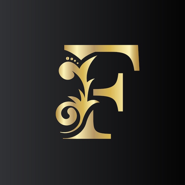 Vector golden initial letter f with simple floral leaves luxury natural logo icon elegant botanic design vector illustration