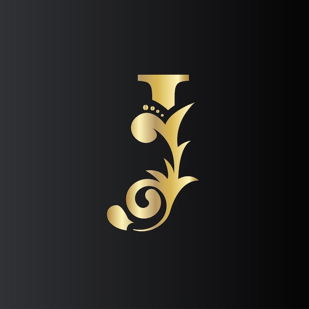 Golden Initial Letter J with simple floral leaves Luxury Natural Logo Icon Elegant botanic design Vector illustration