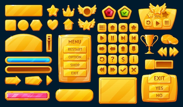 Golden interface game buttons ui gui elements