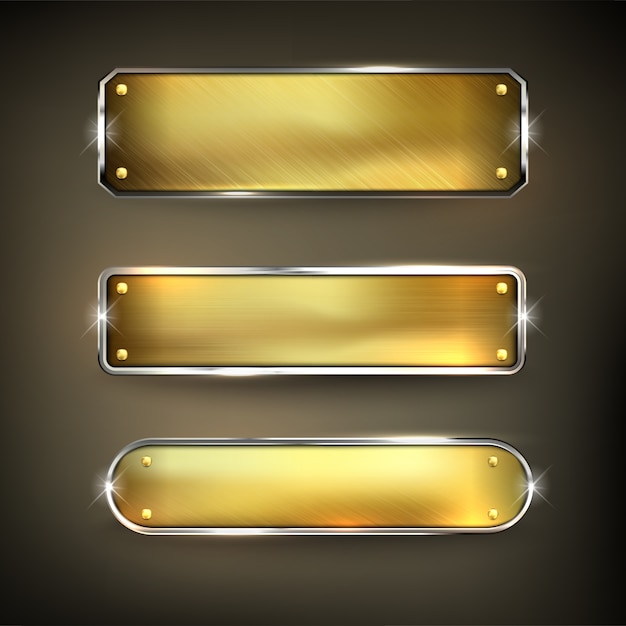 Vector golden iron web set button on black background