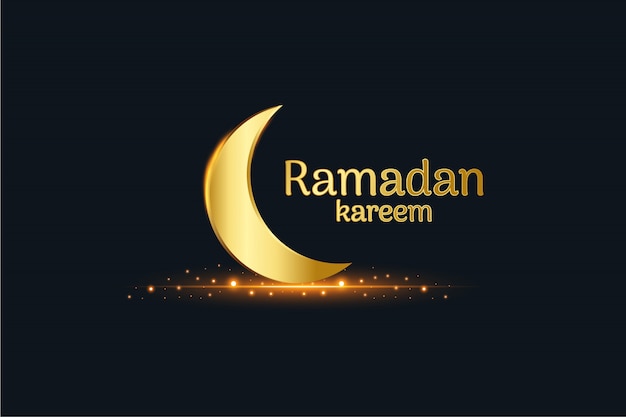 Golden Islamic moon and ramadan kareem written with black background   