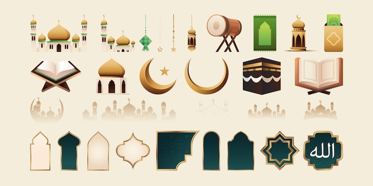 Vector golden islamic traditional element set collection