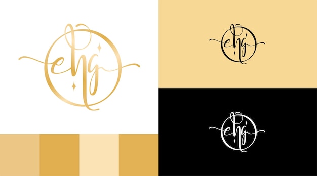 Golden jewelry letter ehg monogram logo design concept