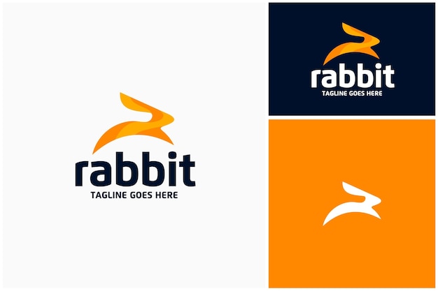Golden jumping running leaping fast rabbit bunny hare jackrabbit wildlife logo design