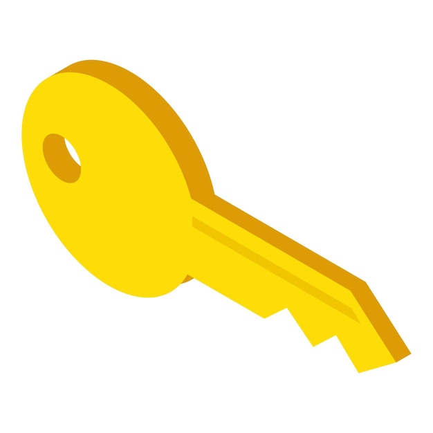 Golden key icon isometric vector Metal key from door icon Security concept