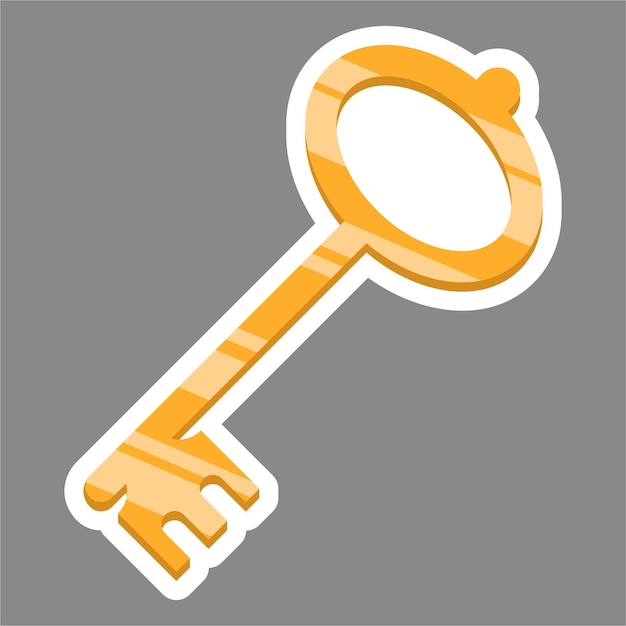 Golden key isolated sticker on grey background