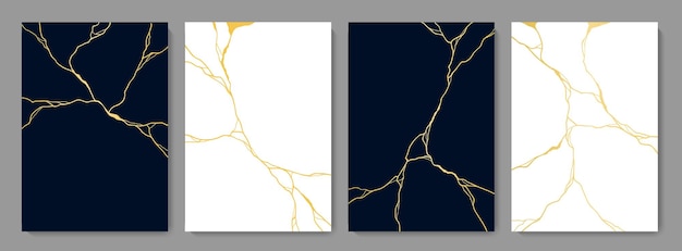 Golden kintsugi cracks marble texture pattern