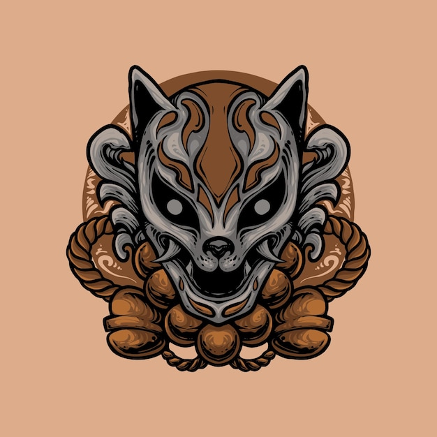 Vector the golden kitsune mask illustration design