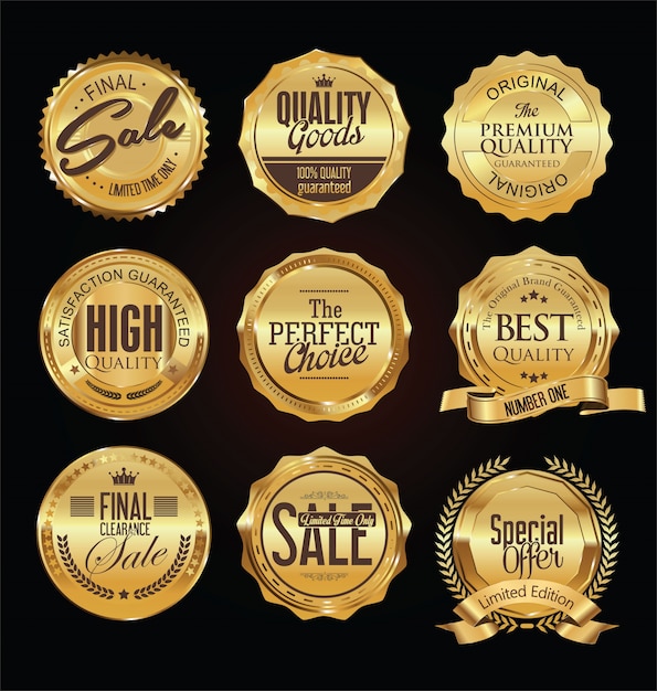 Vector golden labels and badges vector illustration collection