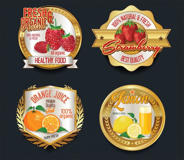 Vector golden labels for organic fruit product