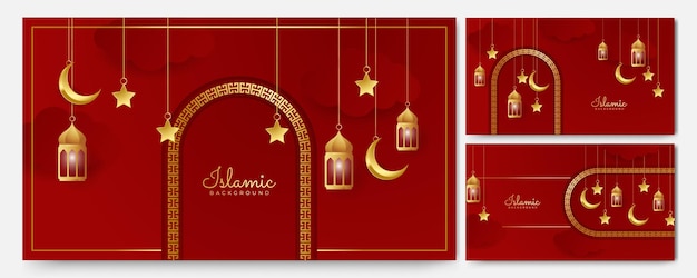 Golden lantern arabic red gold islamic design background