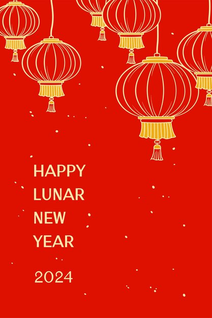 Golden Lantern on red background card for Lunar New Year 2024