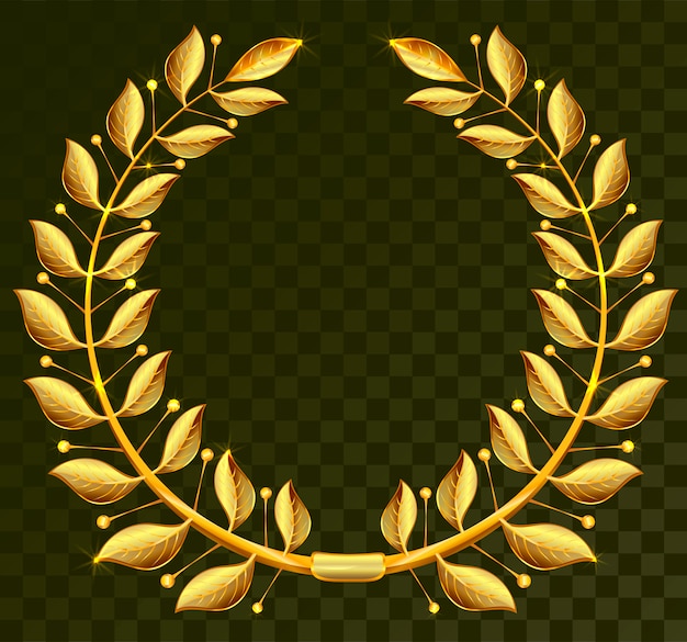 Golden laurel wreath on dark transparent