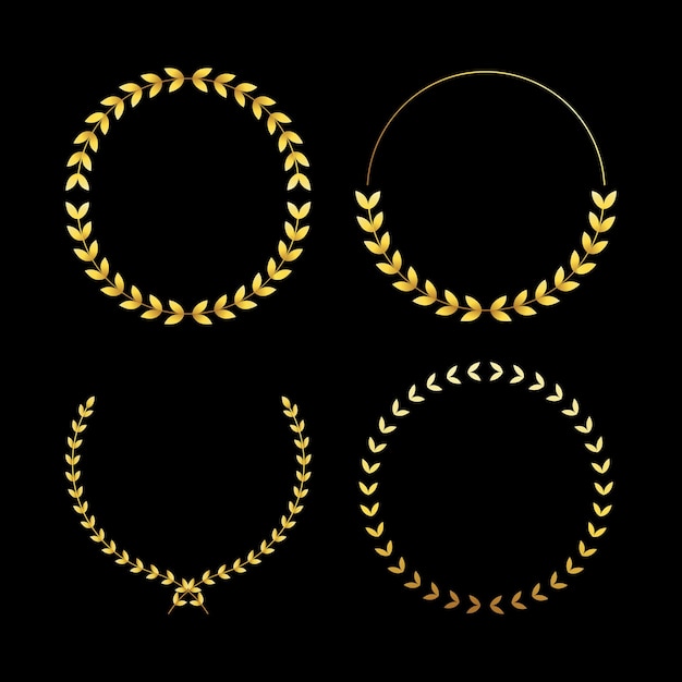 Golden laurel wreath winner award set vector illustration gold victory symbol insignia emblem