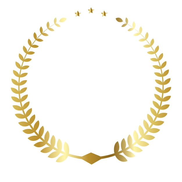 ベクトル 勝者とチャンピオンの金箔賞またはバッジが付いた金色の月桂冠
