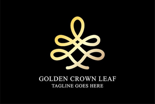 Golden Leaf Plant Tree vorm King Queen Crown Logo Design