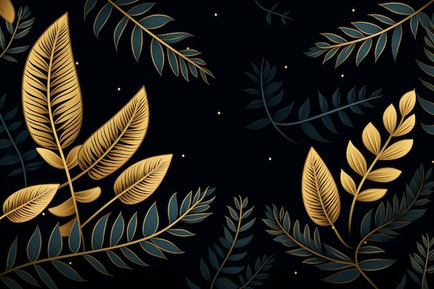 Vector golden leaves on a black background