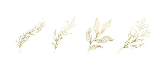 Золотые листья линии искусства Роскошные цветы и листья элементы декора для приглашения и дизайна флаеров Природа тропического искусства векторная иллюстрация