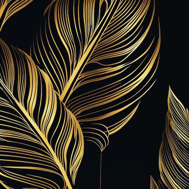 Golden leaves pattern on black background. Vector illustration.