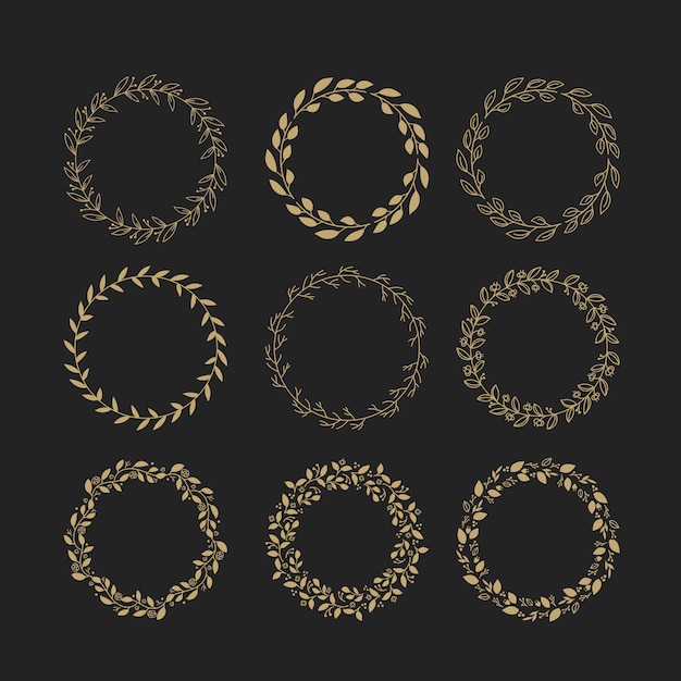 Vector golden leaves wreath collection