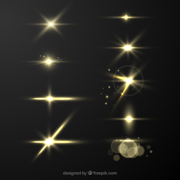 Vector golden lens flare collection