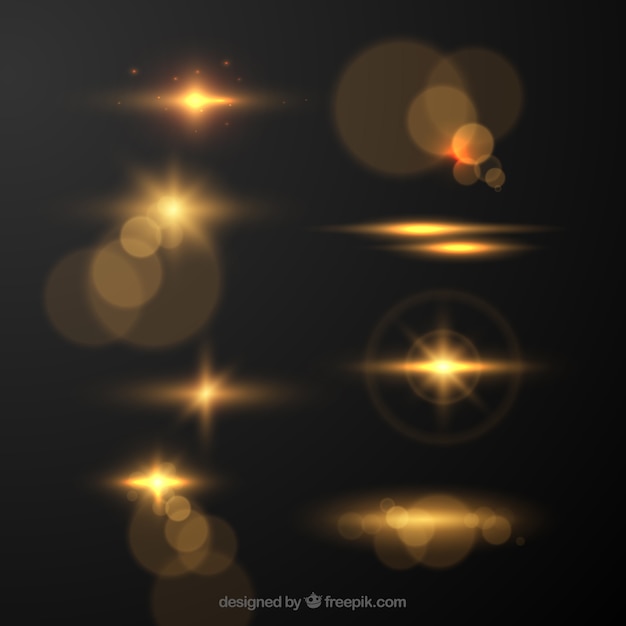 Vector golden lens flare collection