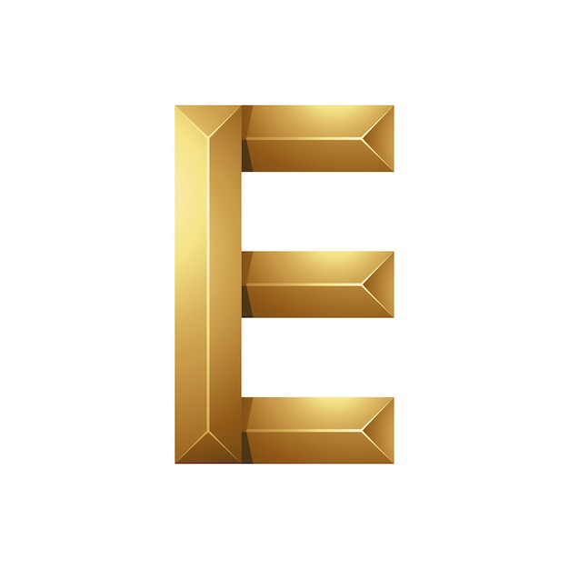 Vector golden letter e made of pyramidical rectangles on a white background