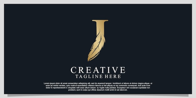 Golden letter j with unique feather combination logo design premium vector