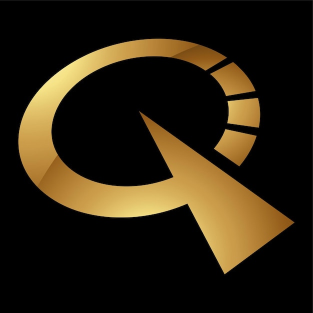 Вектор Символ золотой буквы q на черном фоне, икона 5