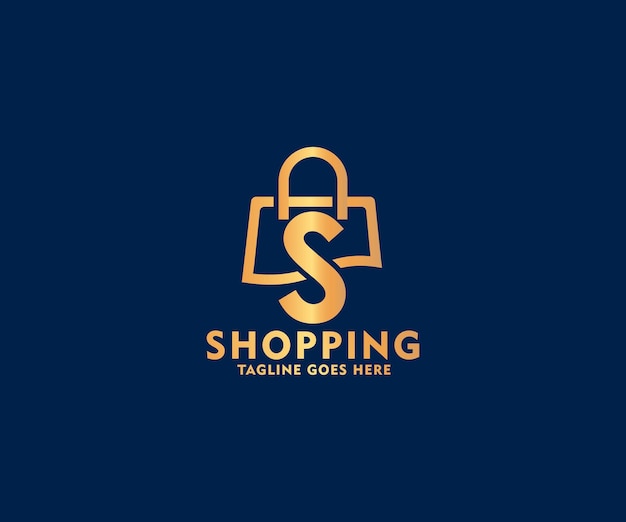 Golden letter s isolated golden shopping bag logo design usable logo for retail online shop