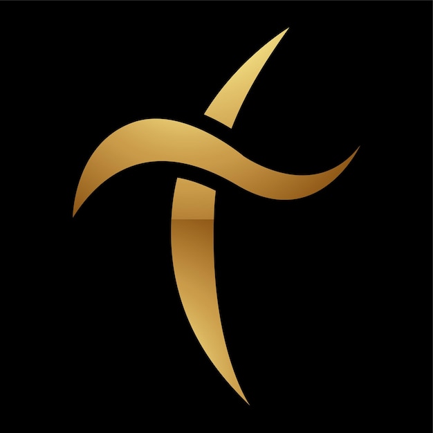 Golden Letter T Symbol on a Black Background Icon 8
