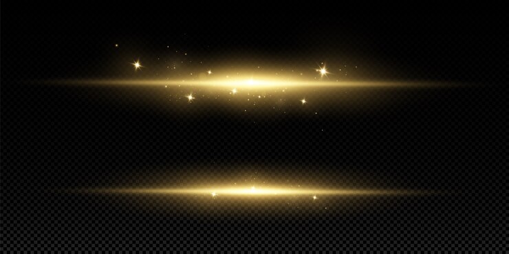 Golden light effect. Abstract laser beams of light. Chaotic neon rays of light .