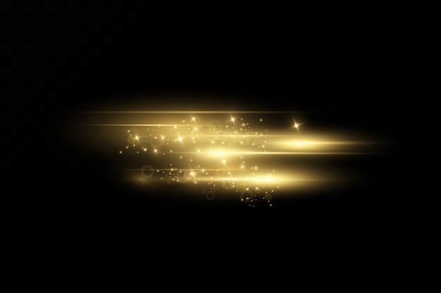 황금 조명 효과. 빛의 추상 레이저 광선. 혼란스러운 네온 광선.